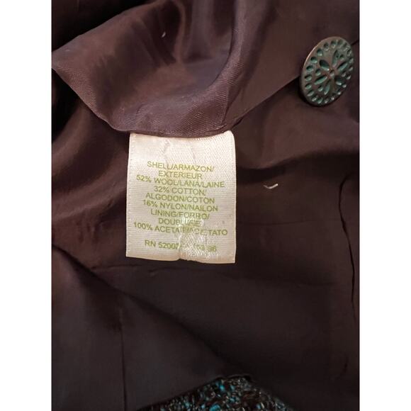 Sigrid Olsen Women's Wool Blend Turquoise Brown Jacquard Blazer Size 2 - Picture 6 of 10